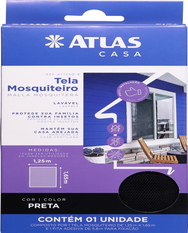 Tela Mosquiteiro 1,25x1,65mt Preto (AT1200-8)
